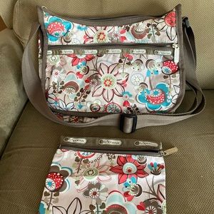 LeSportsac floral crossbody with matching cosmetic bag